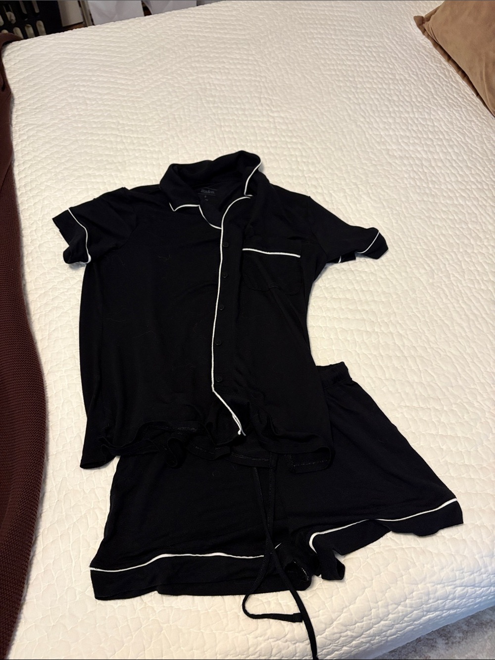 Auden Black Short Sleeve Pajama Set with White Piping